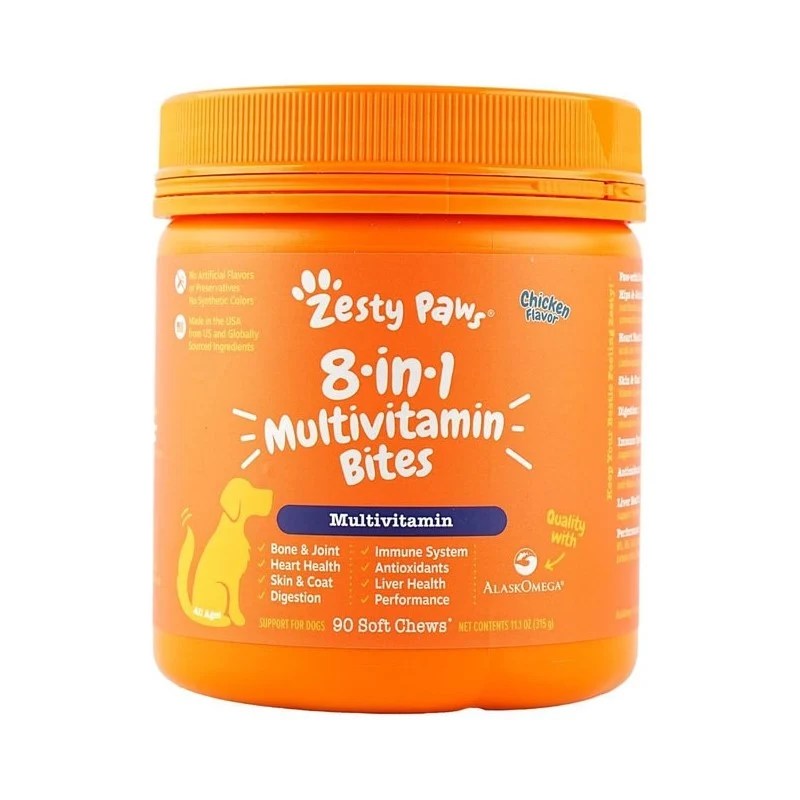 [Self-operated] American ZESTY PAWS Happy Paw Pet 8-in-1 Multivitamin 90 Tablets Improve Immunity, Coat Beauty, Skin Care, Nutrition and Health