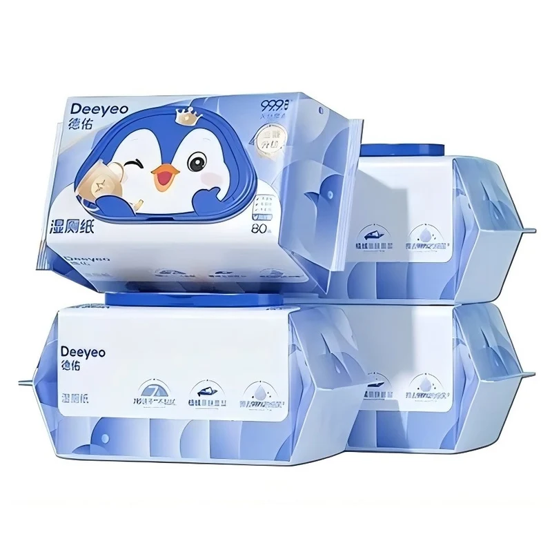 【Self-operated】China Deeyeo Deyou Penguin Wet Toilet Paper 80 pieces/pack Family Affordable Toilet Cleaning Wet Wipes