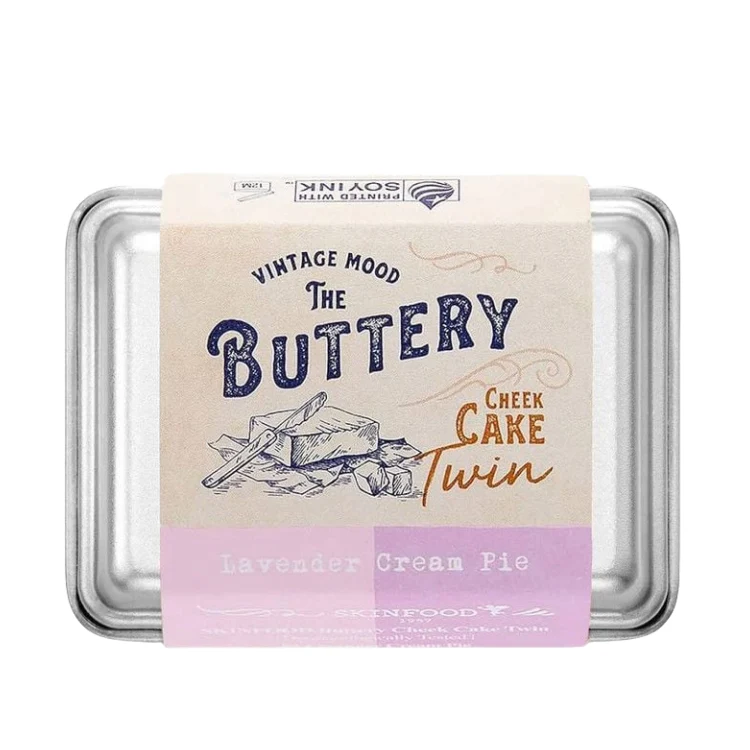 [Self-operated] Korean Skin Food Skin-friendly Retro Iron Box Cheesecake Two-color Blush #02 Lavender Cream Lavender 9.5g Large-capacity nude makeup blush brightens skin tone, easy to color, long-lasting color retention