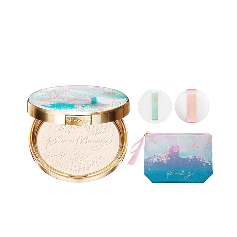 SHISEIDO MAQuillAGE Snow Beauty Snow Powder Limited Edition Whitening Loose Powder Whitens, Clears, Antioxidants, Moisturizes, Evens Skin Tone, Minimizes Pores, 24-Hour Care, Day and Night (25g) with 2 Puffs and a Cosmetic Pouch