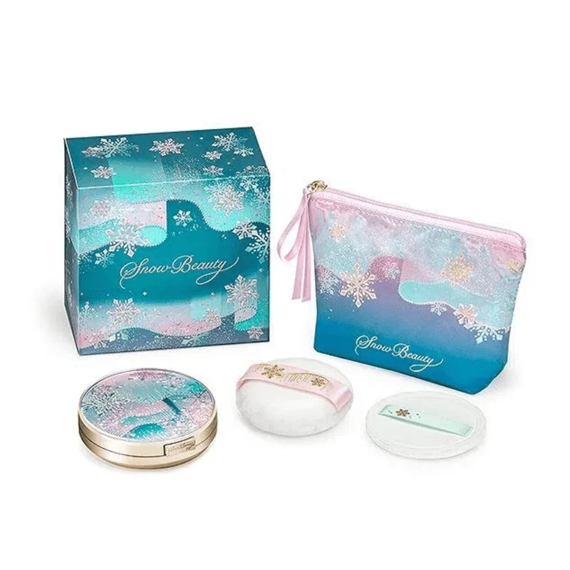 SHISEIDO MAQuillAGE Snow Beauty Snow Powder Limited Edition Whitening Loose Powder Whitens, Clears, Antioxidants, Moisturizes, Evens Skin Tone, Minimizes Pores, 24-Hour Care, Day and Night (25g) with 2 Puffs and a Cosmetic Pouch