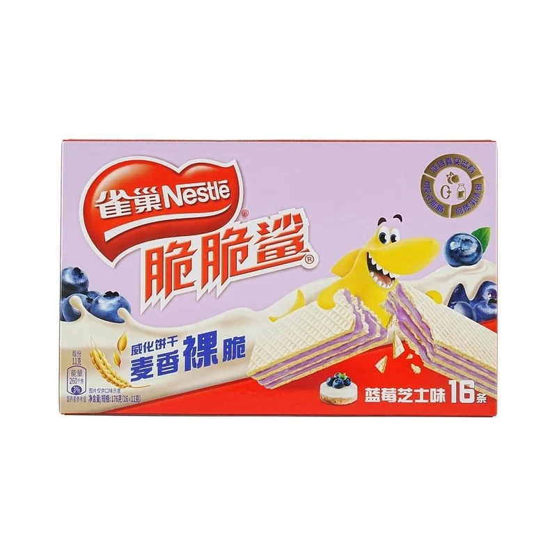 [Self-operated] China Nestle Nestle Crispy Shark Wheat Flavor Naked Crispy Wafer Sandwich Biscuits Blueberry Cheese Flavor 16 Pieces 176g Crispy Independent Small Strips Internet Celebrity Snacks