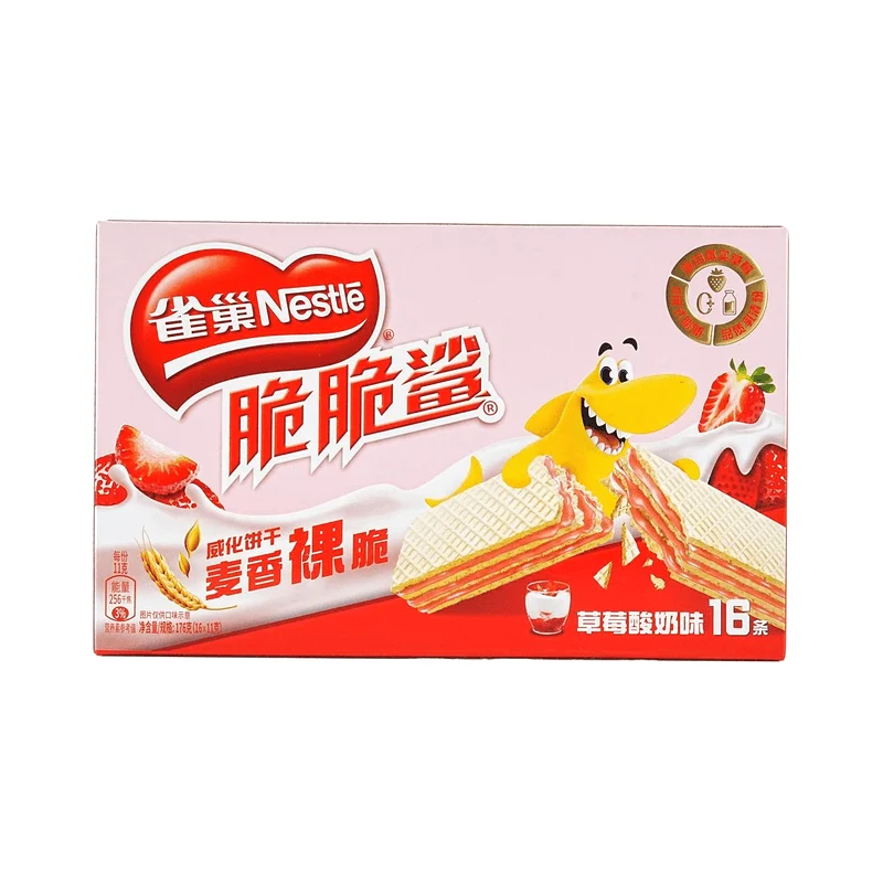 [Self-operated] China Nestle Nestle Crispy Shark Wheat Flavor Naked Crispy Wafer Sandwich Biscuits Strawberry Yogurt Flavor 16 Pieces 176g Crispy Independent Small Strips Internet Celebrity Snacks