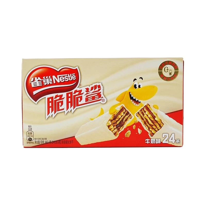 [Self-operated] China Nestle Nestle Crispy Shark Chocolate Wafer Sandwich Biscuits Milk Flavor 24 pieces 446.4g Crispy Independent Small Strips Internet Celebrity Snacks