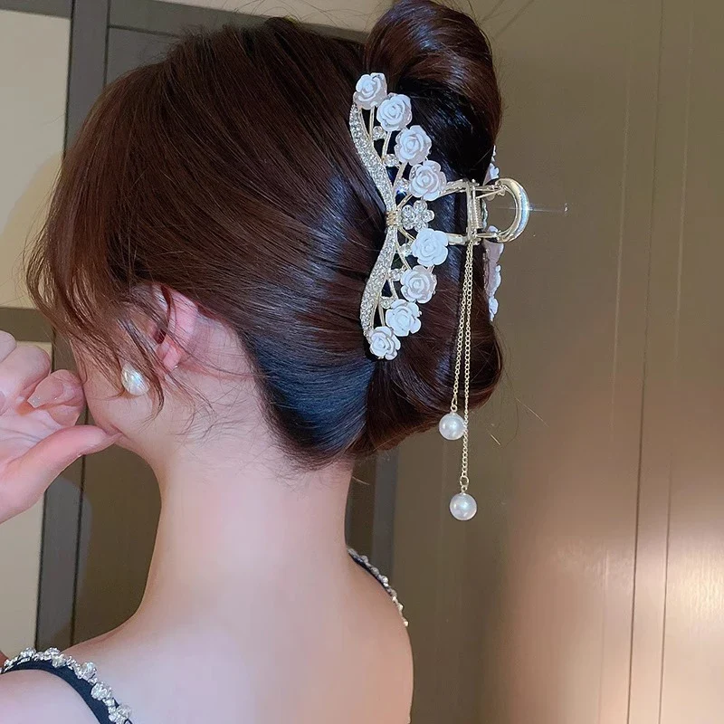 [US warehouse] Light luxury rhinestone lily of the valley tassel hairpin flower rose butterfly claw clip shark hair claw hairpin hair accessories