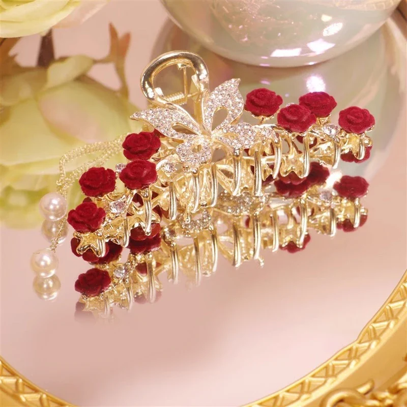 [US warehouse] Light luxury rhinestone lily of the valley tassel hairpin flower rose butterfly claw clip shark hair claw hairpin hair accessories