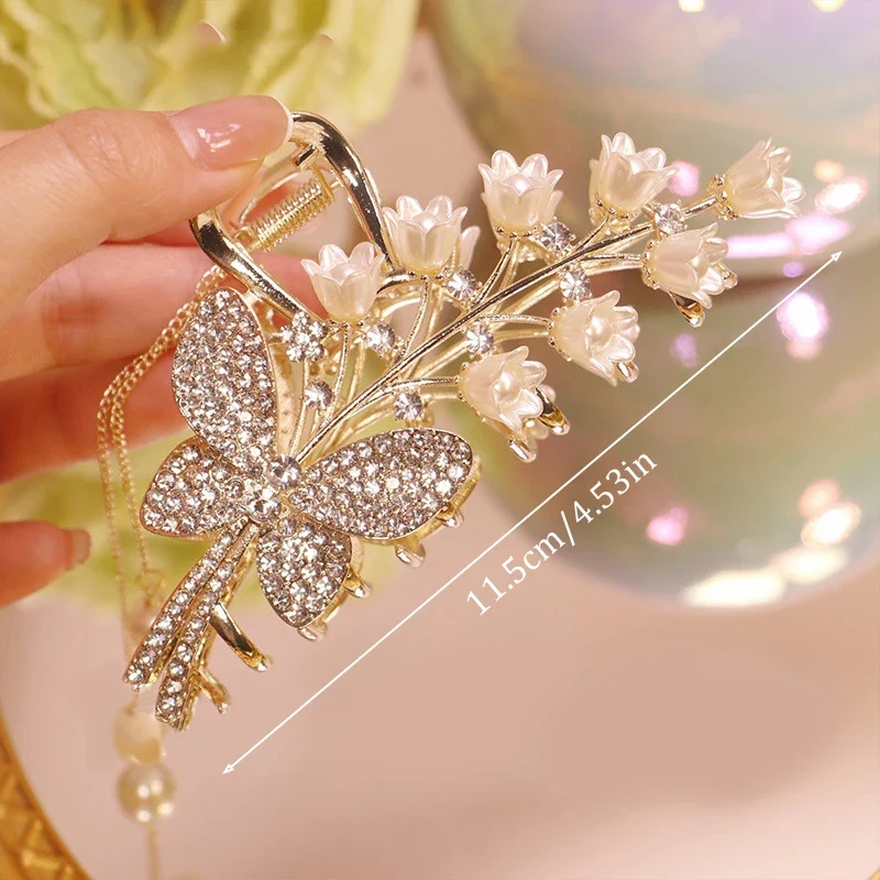 [US warehouse] Light luxury rhinestone lily of the valley tassel hairpin flower rose butterfly claw clip shark hair claw hairpin hair accessories