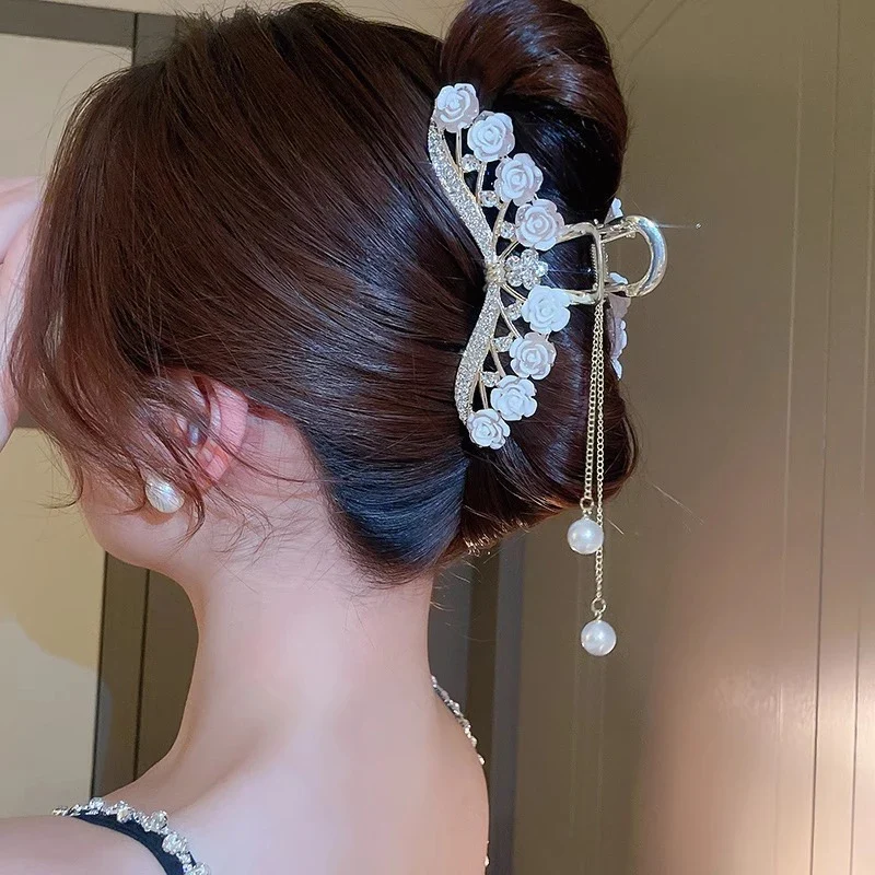 [US warehouse] Light luxury rhinestone lily of the valley tassel hairpin flower rose butterfly claw clip shark hair claw hairpin hair accessories