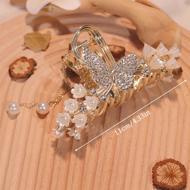 [US warehouse] Light luxury rhinestone lily of the valley tassel hairpin flower rose butterfly claw clip shark hair claw hairpin hair accessories