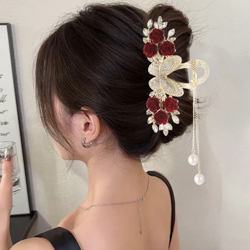 [US warehouse] Rhinestone luxury hairpins for women shiny colorful temperament hairpins hairpins girls pearl tassel chain hairpin accessories
