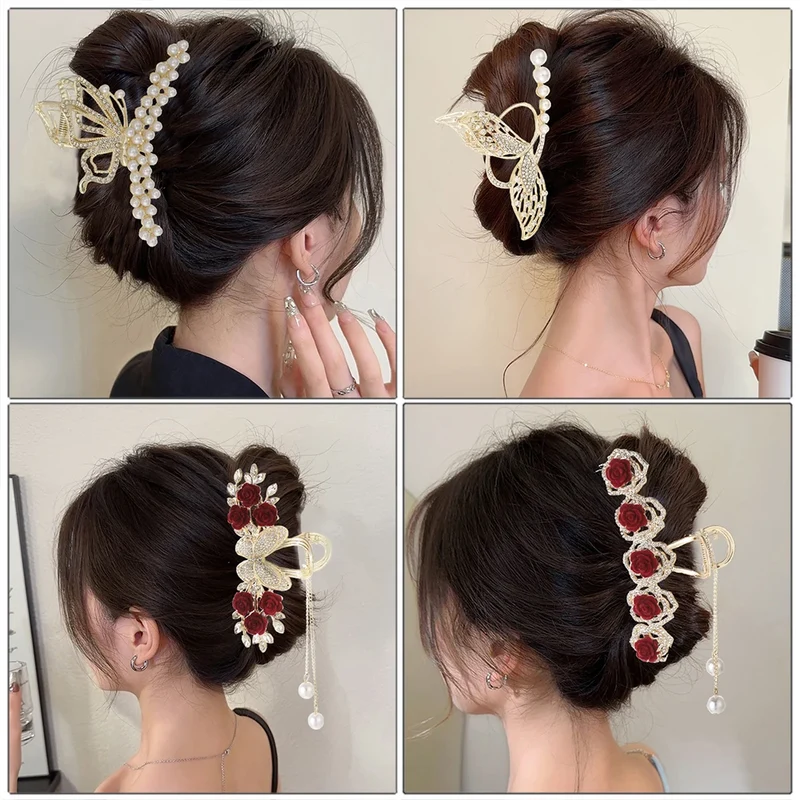 [US warehouse] Rhinestone luxury hairpins for women shiny colorful temperament hairpins hairpins girls pearl tassel chain hairpin accessories