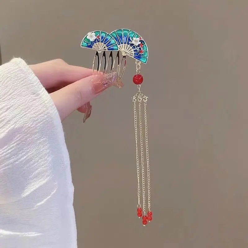 [US warehouse] New style ancient style bangs fan-shaped hair comb retro female hairpin hairpin hairpin female hair accessories