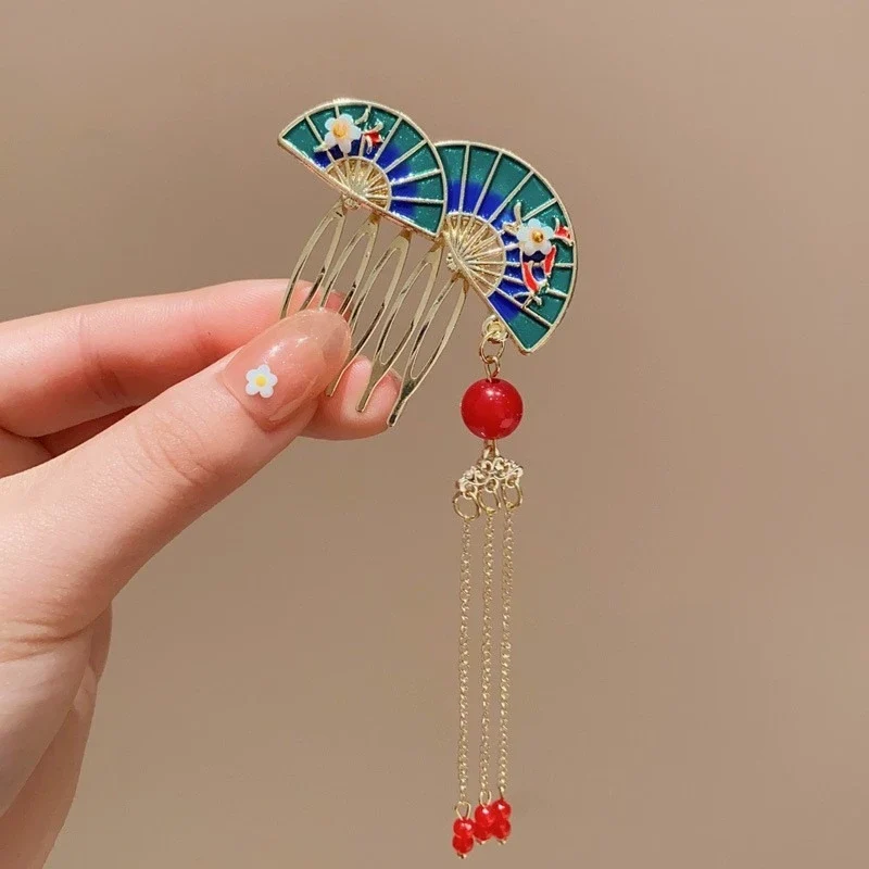 [US warehouse] New style ancient style bangs fan-shaped hair comb retro female hairpin hairpin hairpin female hair accessories