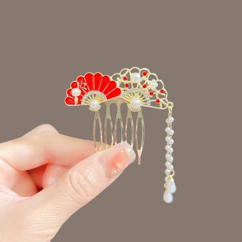 [US warehouse] New style ancient style bangs fan-shaped hair comb retro female hairpin hairpin hairpin female hair accessories