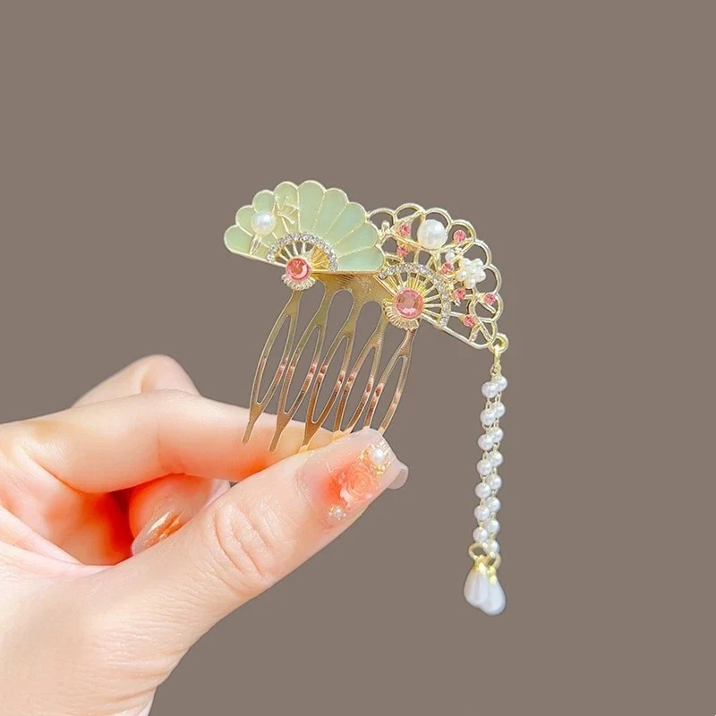 [US warehouse] New style ancient style bangs fan-shaped hair comb retro female hairpin hairpin hairpin female hair accessories