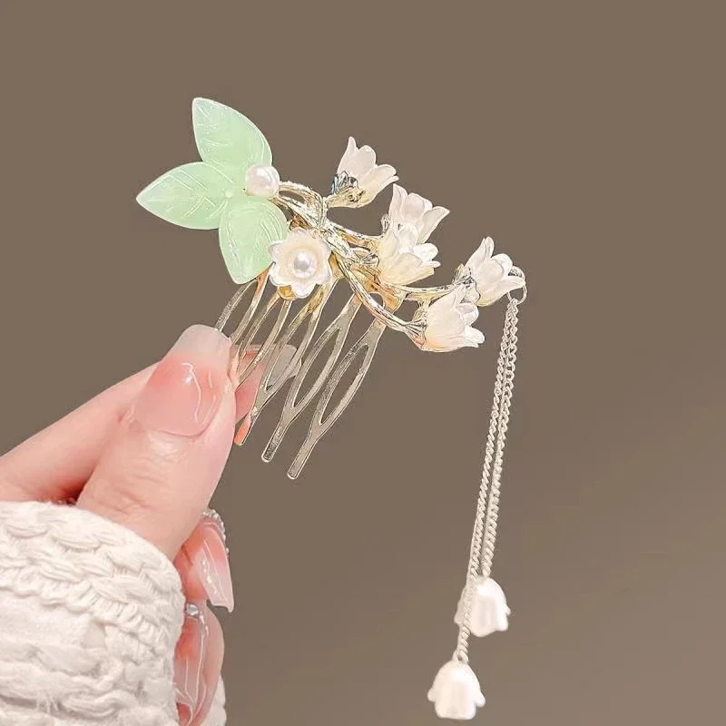 [US warehouse] New style ancient style bangs fan-shaped hair comb retro female hairpin hairpin hairpin female hair accessories
