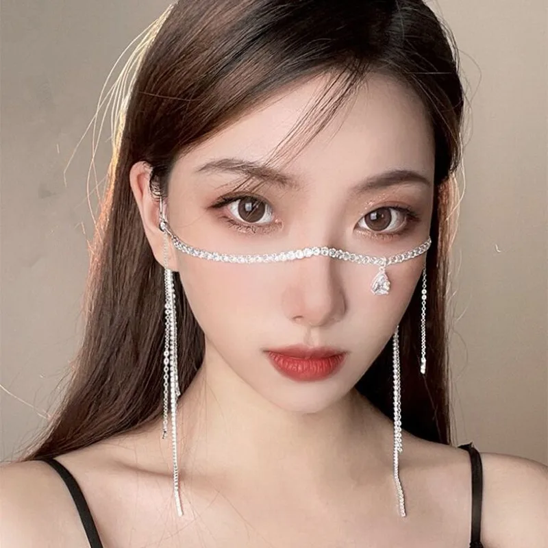 [US warehouse] Fashion sexy rhinestone water drop pendant face necklace jewelry women's luxury crystal cyberpunk face accessories