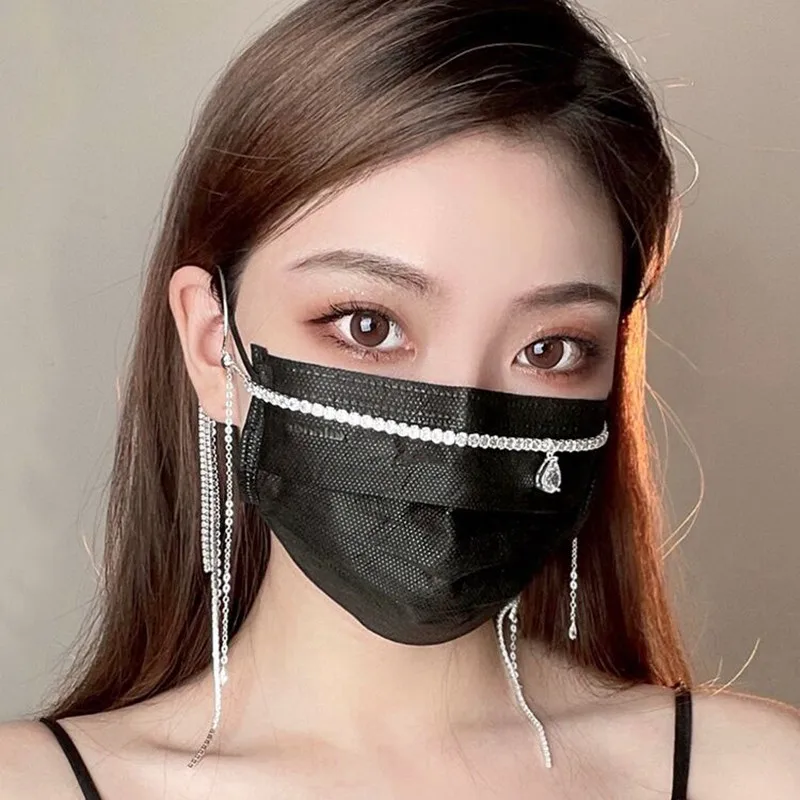 [US warehouse] Fashion sexy rhinestone water drop pendant face necklace jewelry women's luxury crystal cyberpunk face accessories