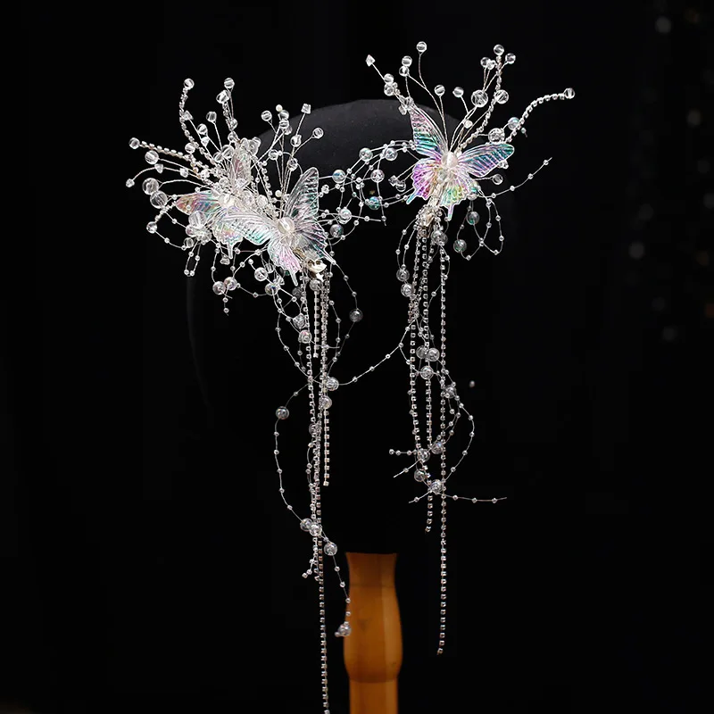 [US warehouse] Fashion butterfly beads tassel hairpin wings for women and girls draped hairpin side clip Korean style jewelry accessories