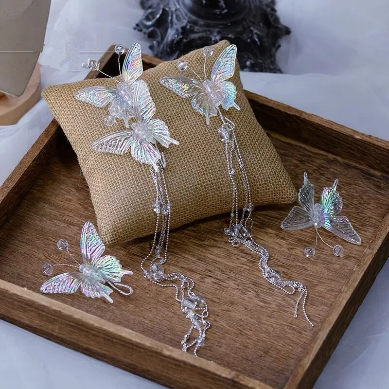 [US warehouse] Fashion butterfly beads tassel hairpin wings for women and girls draped hairpin side clip Korean style jewelry accessories