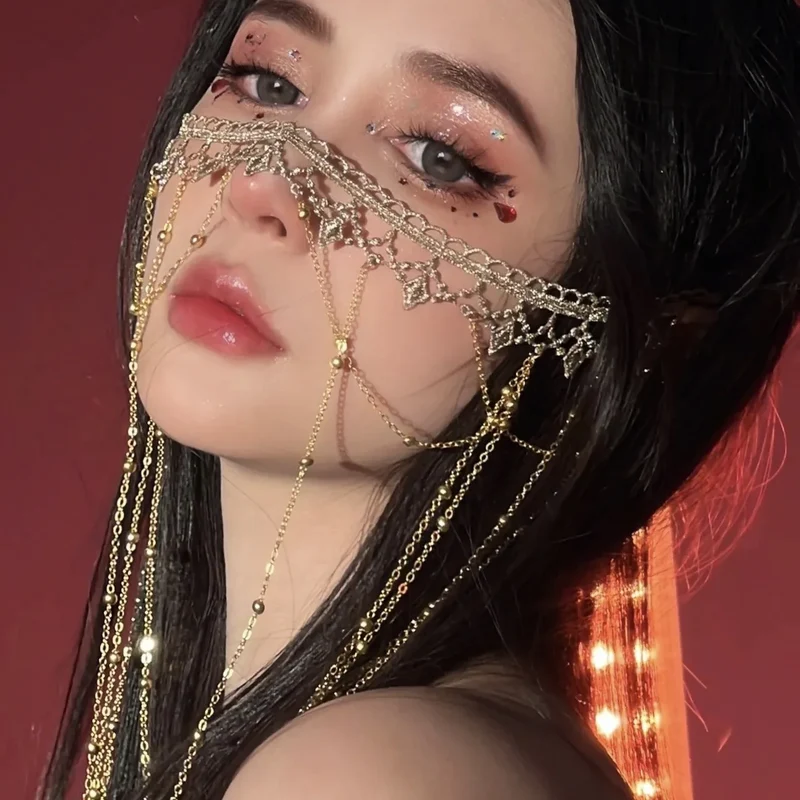 [US warehouse] Ancient Chinese style face curtain Hanfu hair accessories women's long tassel beaded step-shaking earrings headdress accessories
