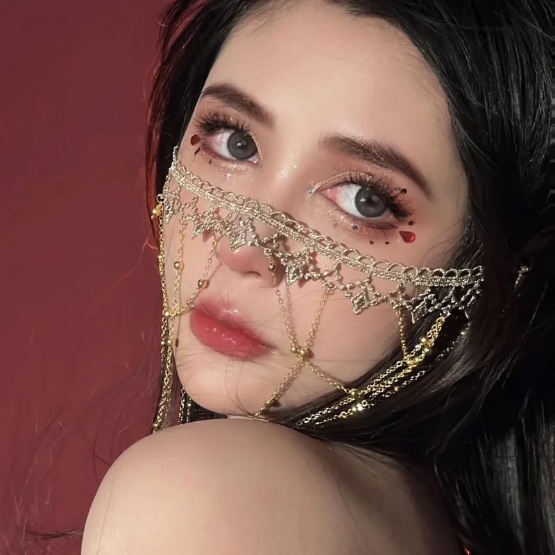 [US warehouse] Ancient Chinese style face curtain Hanfu hair accessories women's long tassel beaded step-shaking earrings headdress accessories