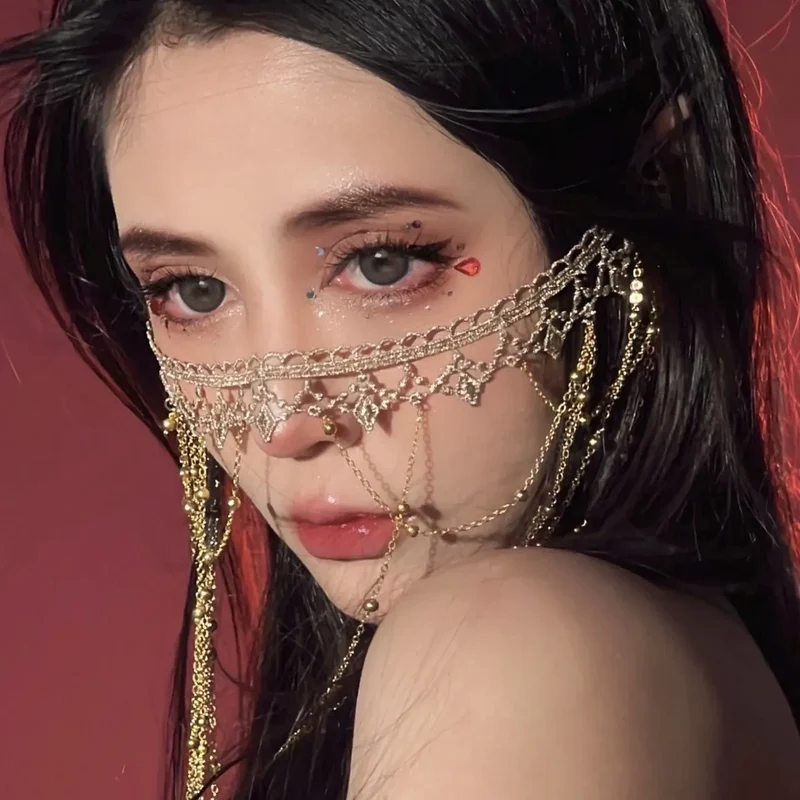 [US warehouse] Ancient Chinese style face curtain Hanfu hair accessories women's long tassel beaded step-shaking earrings headdress accessories