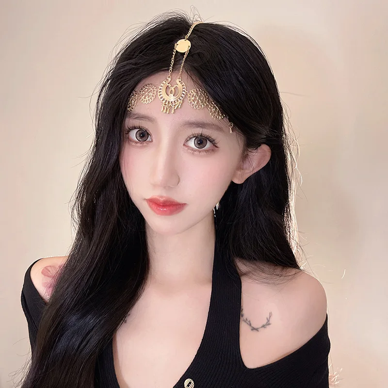[US warehouse] Ancient Chinese style face curtain Hanfu hair accessories women's long tassel beaded step-shaking earrings headdress accessories