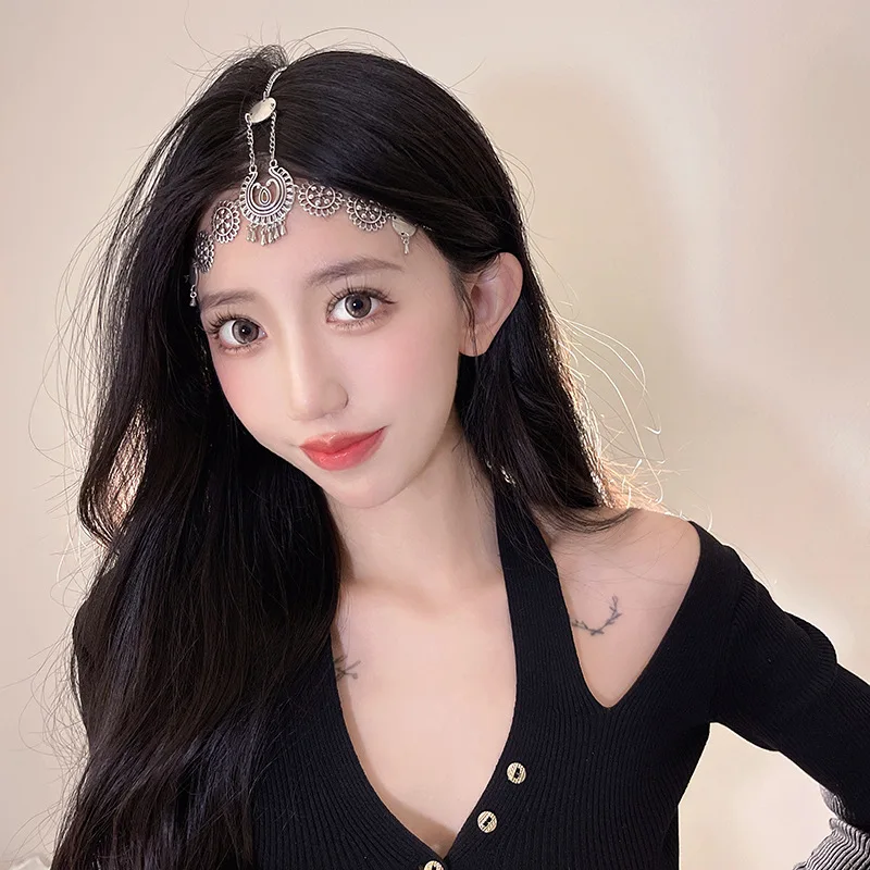 [US warehouse] Ancient Chinese style face curtain Hanfu hair accessories women's long tassel beaded step-shaking earrings headdress accessories