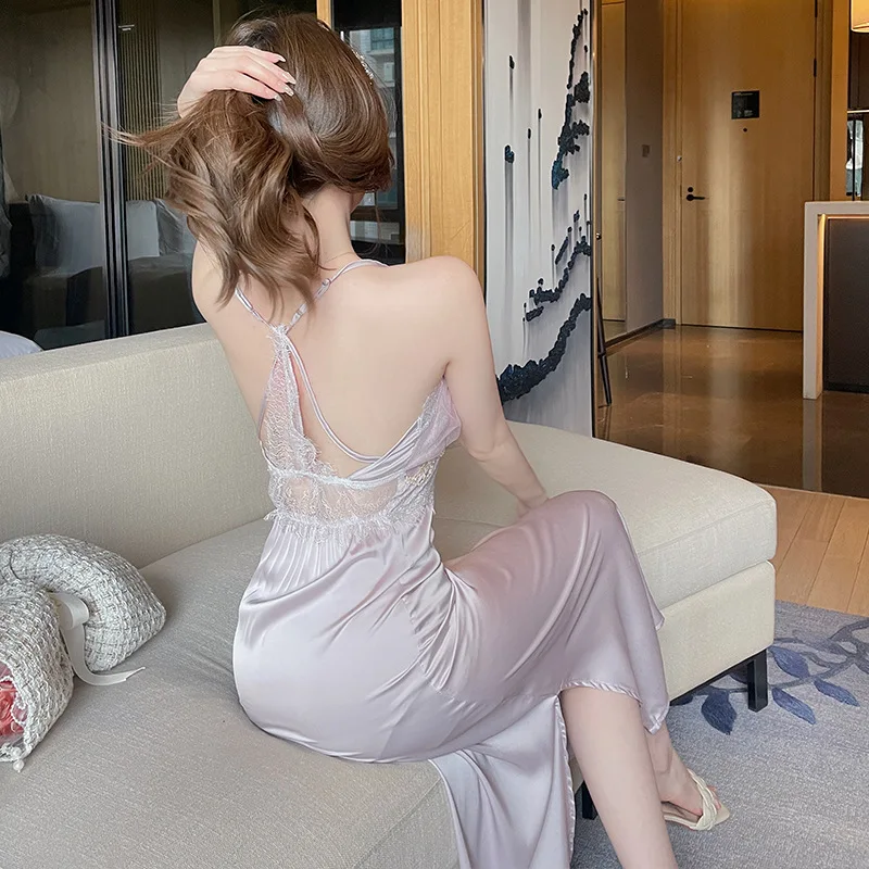 [US warehouse] Elegant robe set sexy home robe lace kimono bathrobe backless robe set private underwear robe
