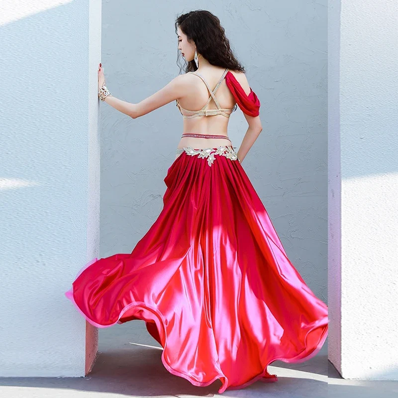 [US warehouse] belly dance costume diamond strap bra slit big swing skirt performance suit oriental dance competition costume