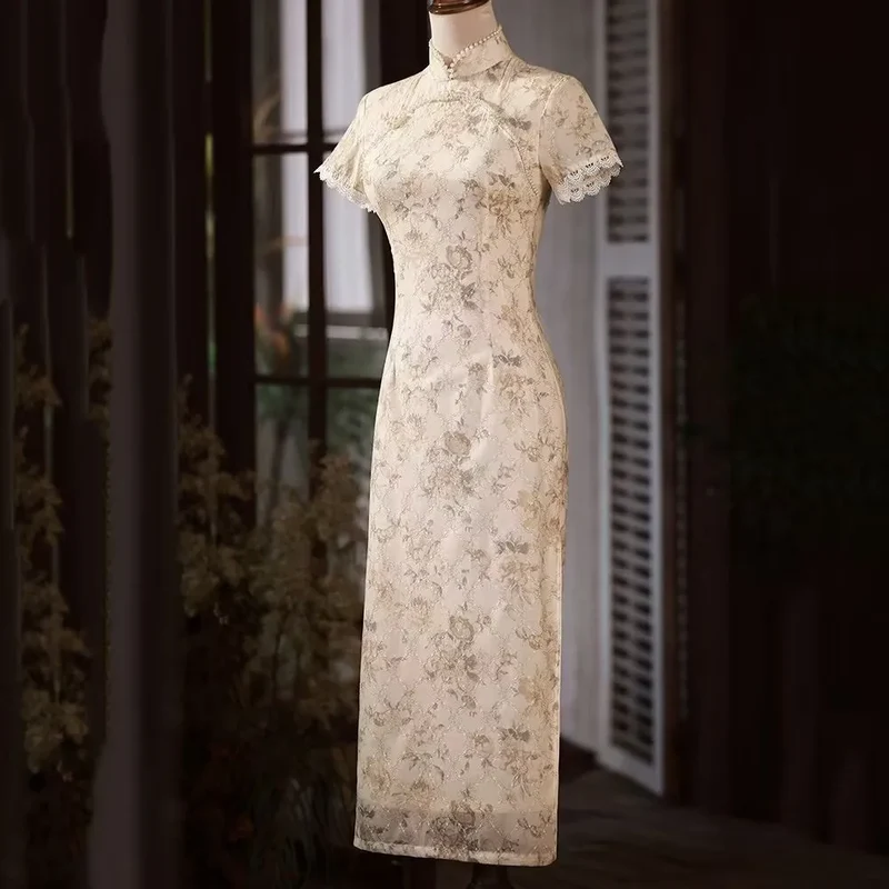 [US warehouse] Cheongsam Chinese traditional clothing embroidery retro modified cheongsam oriental floral dress