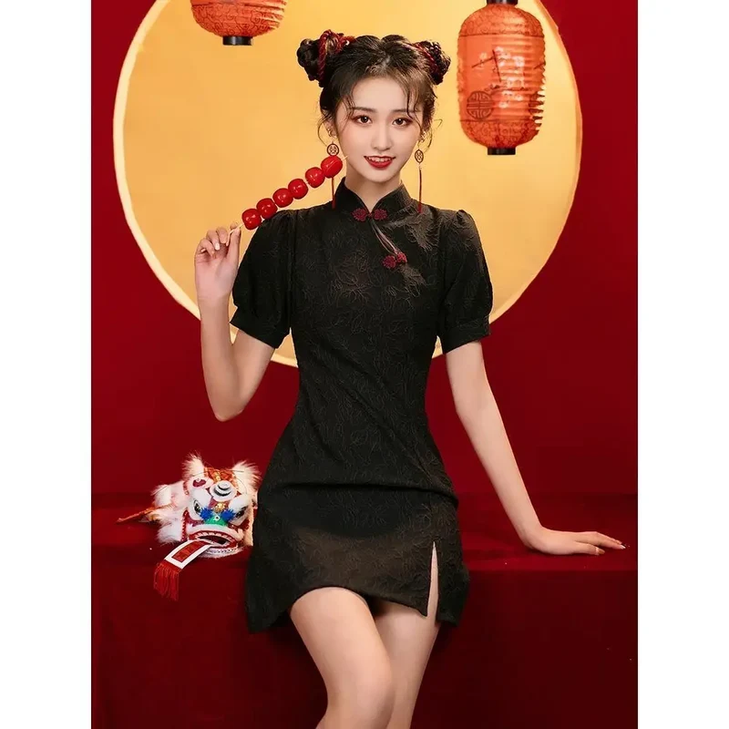 [US warehouse] National trend modern Chinese dress cheongsam A-line skirt women's cheongsam Chinese traditional improved cheongsam dress