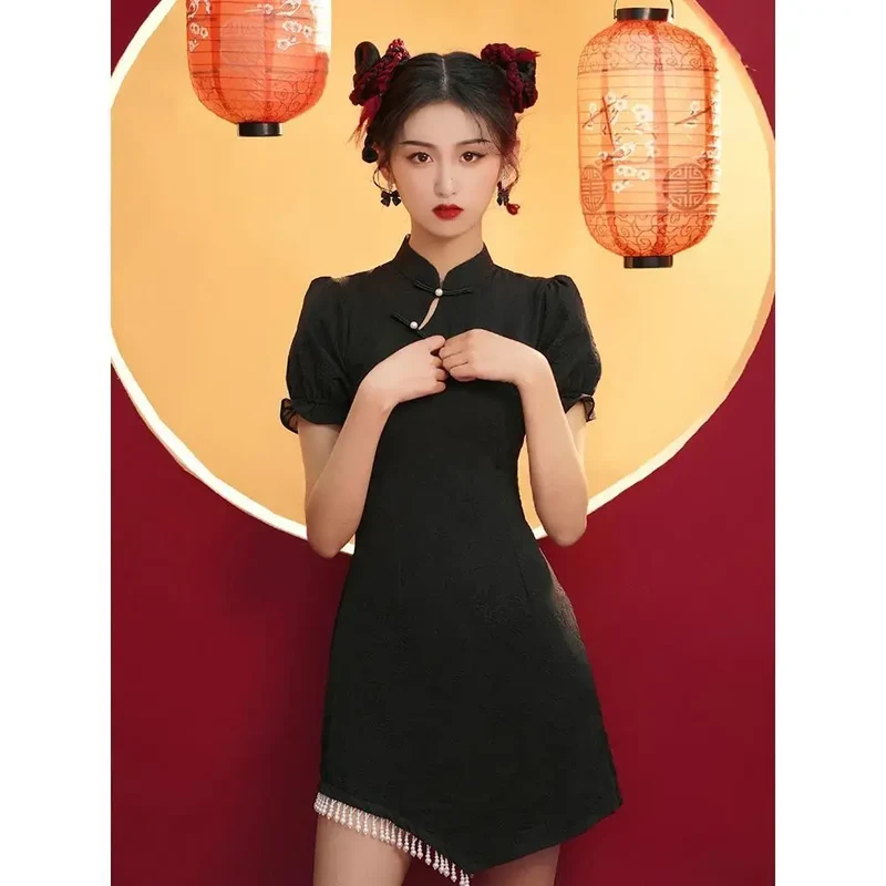 [US warehouse] National trend modern Chinese dress cheongsam A-line skirt women's cheongsam Chinese traditional improved cheongsam dress