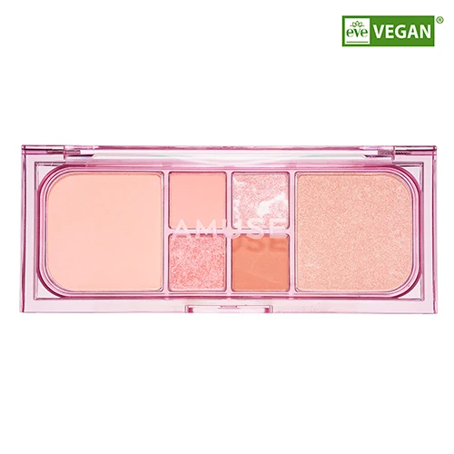 [Self-operated] Korean AMUSE Vegan face multi-functional blush eyeshadow palette #02 Peach Glow 16.3g Eye modification natural and long-lasting