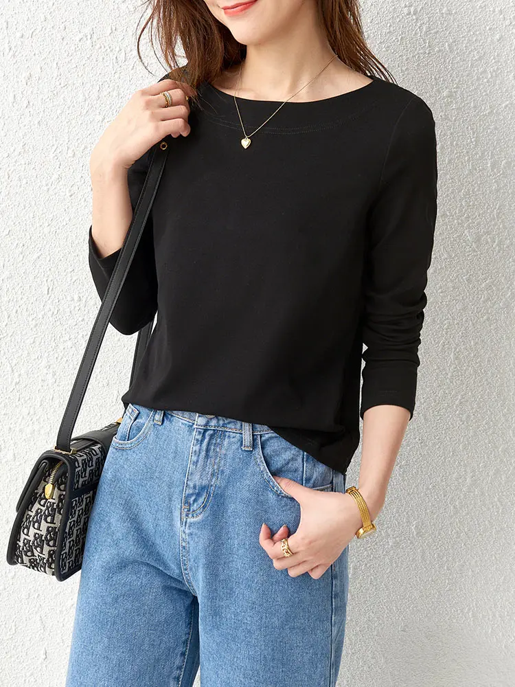[US warehouse] SENTUBILA women's cotton T-shirt simple long-sleeved top solid color basic T-shirt women's pullover