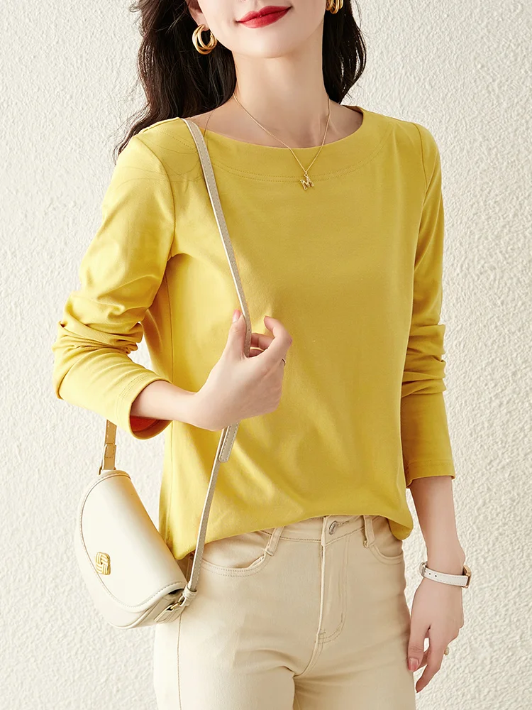 [US warehouse] SENTUBILA women's cotton T-shirt simple long-sleeved top solid color basic T-shirt women's pullover