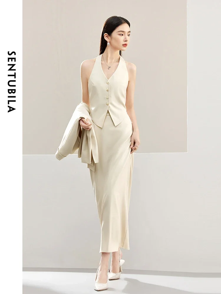 [US warehouse] SENTUBILA 3-piece suit skirt suit women's office ladies work clothes vest long skirt suit