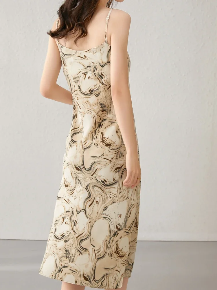 [US warehouse] SENTUBILA women's suspender mid-length printed dress, fashionable sundress, elegant lady's slim suspender dress
