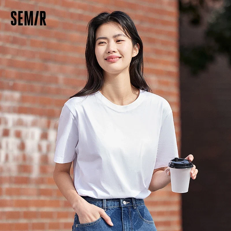 [US warehouse] Semir short-sleeved T-shirt, gender-neutral new pure cotton bottoming shirt, simple commuting casual top, solid color round neck