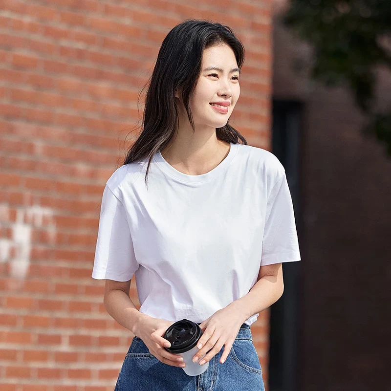 [US warehouse] Semir short-sleeved T-shirt, gender-neutral new pure cotton bottoming shirt, simple commuting casual top, solid color round neck