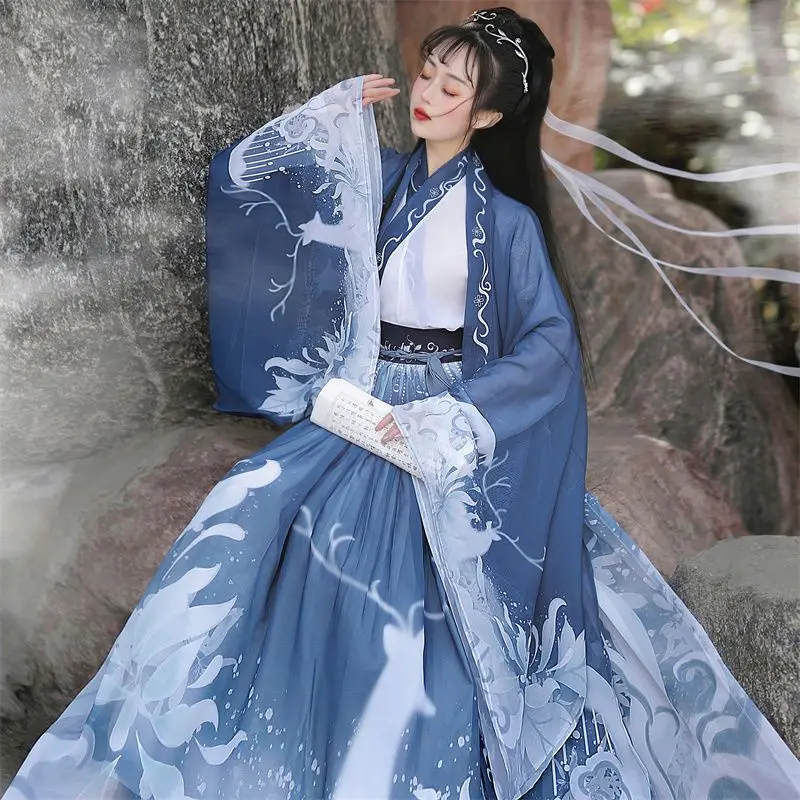 [US warehouse] Classic Hanfu 3-piece set Chinese ancient clothing women's clothing traditional Hanfu dance costume folk fairy graduation dress
