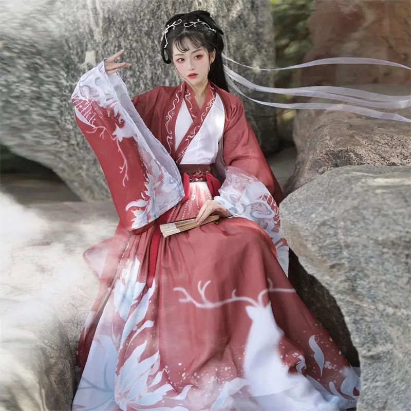 [US warehouse] Classic Hanfu 3-piece set Chinese ancient clothing women's clothing traditional Hanfu dance costume folk fairy graduation dress