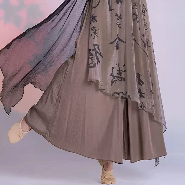 [US warehouse] Chinese style new Zen women's clothing mesh irregular skirt pants women's high waist wide leg pants