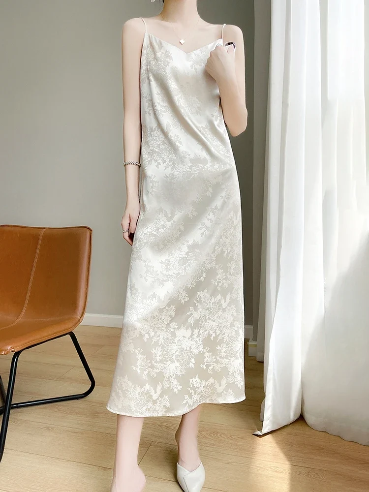[US warehouse] Summer women's suspender skirt slim dress over the knee temperament satin slim base acetate skirt suspender skirt