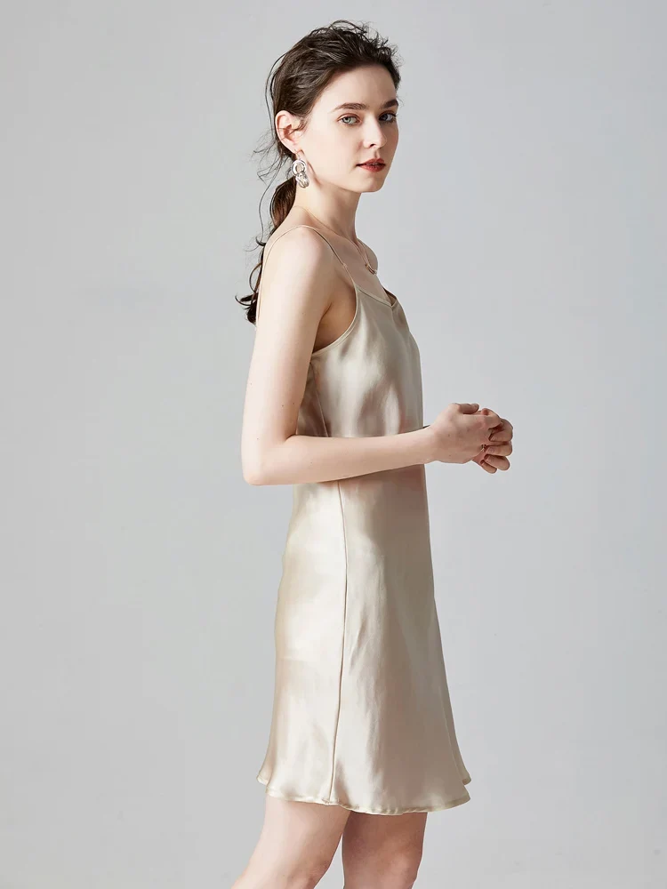 [US warehouse] SuyaDream women's mini dress 19mm 100% silk sleeveless solid color spaghetti strap nightdress