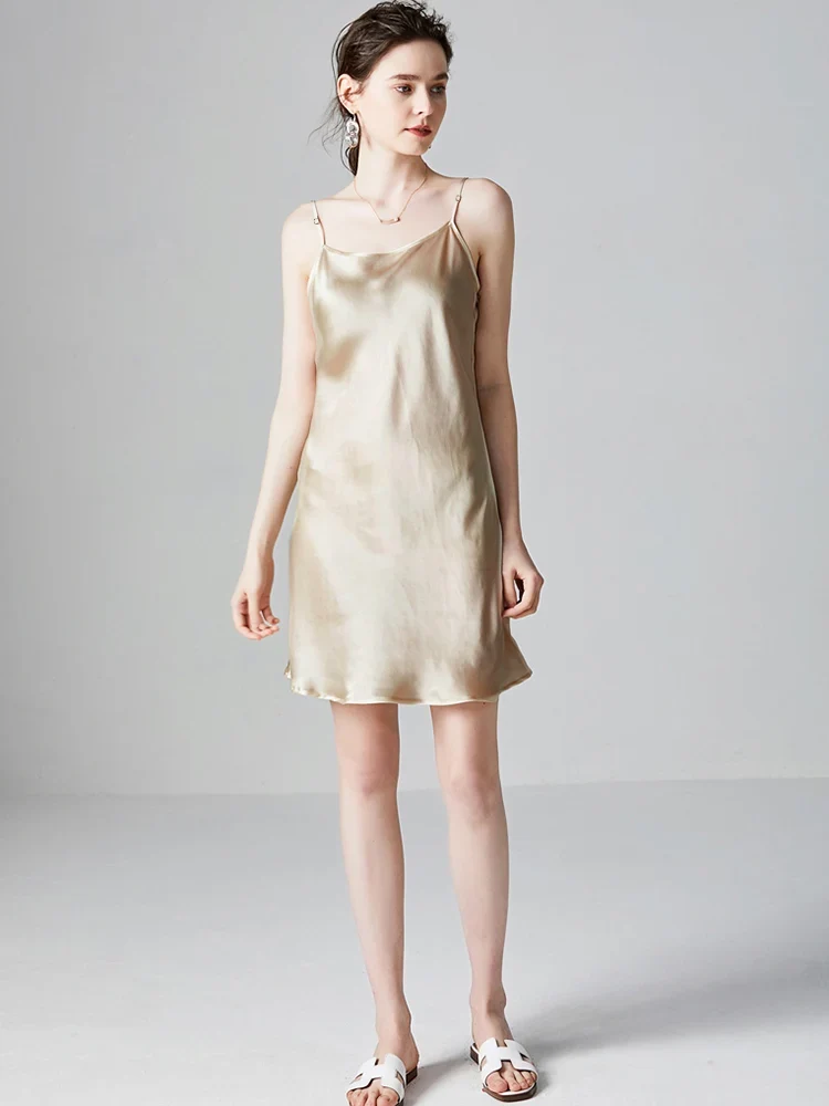 [US warehouse] SuyaDream women's mini dress 19mm 100% silk sleeveless solid color spaghetti strap nightdress