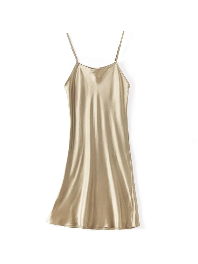 [US warehouse] SuyaDream women's mini dress 19mm 100% silk sleeveless solid color spaghetti strap nightdress