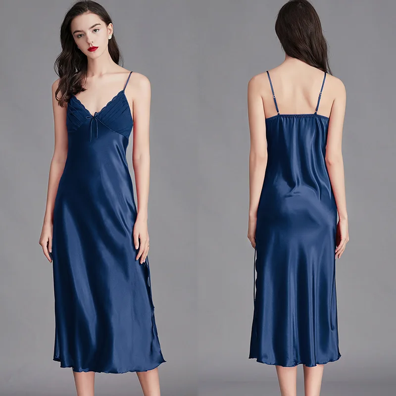 [US warehouse] women's nightgown long sleeveless nightgown satin silk nightdress sexy pajamas ladies pajamas