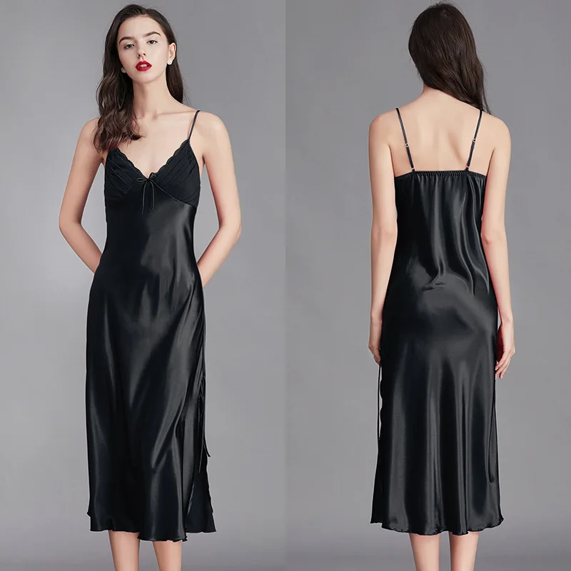[US warehouse] women's nightgown long sleeveless nightgown satin silk nightdress sexy pajamas ladies pajamas